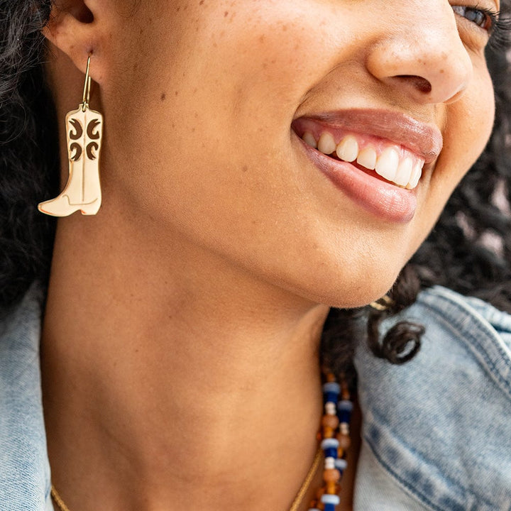 Lacey Boot Earrings Brass