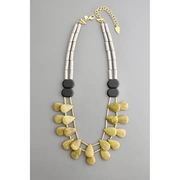 Double Strand Gray + Green Necklace