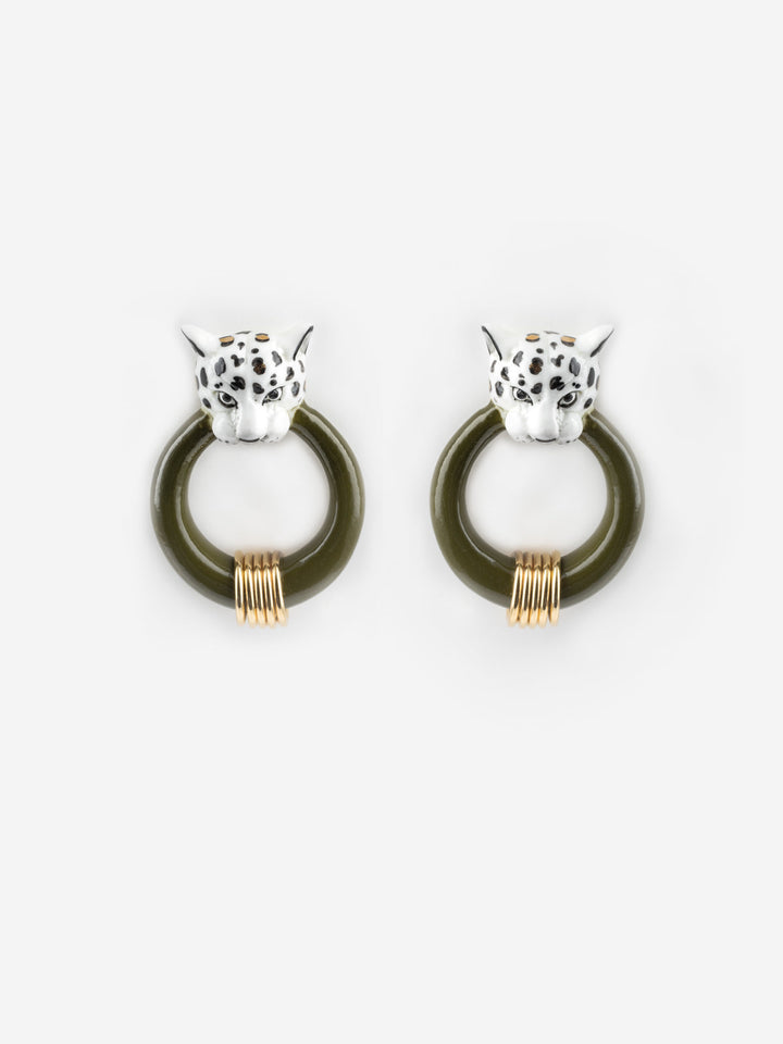 White Leopard Loop Earrings
