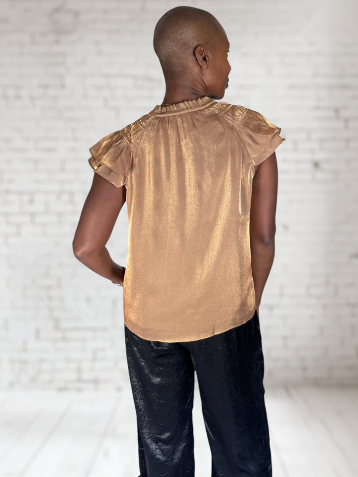 Tie Neck Ruffle Sleeve Top