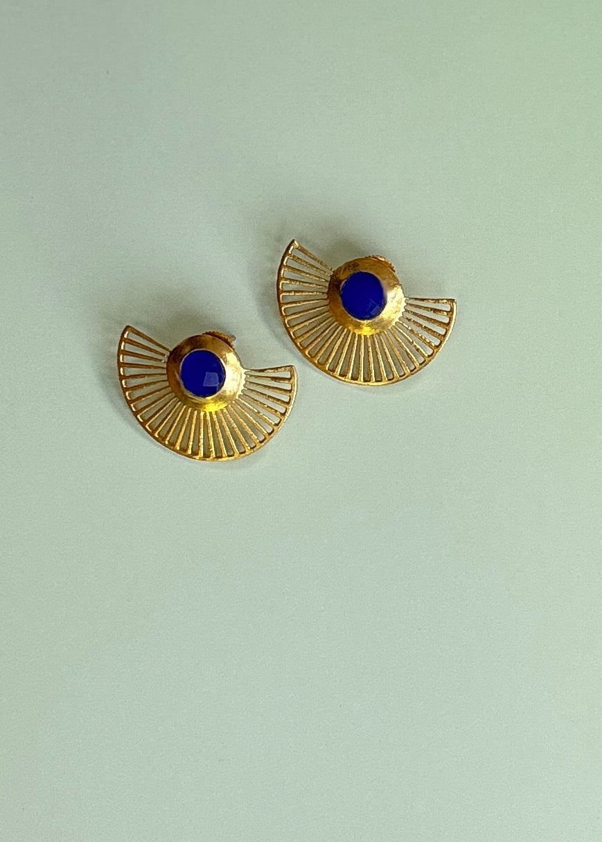 Round Fan Lapis Earrings