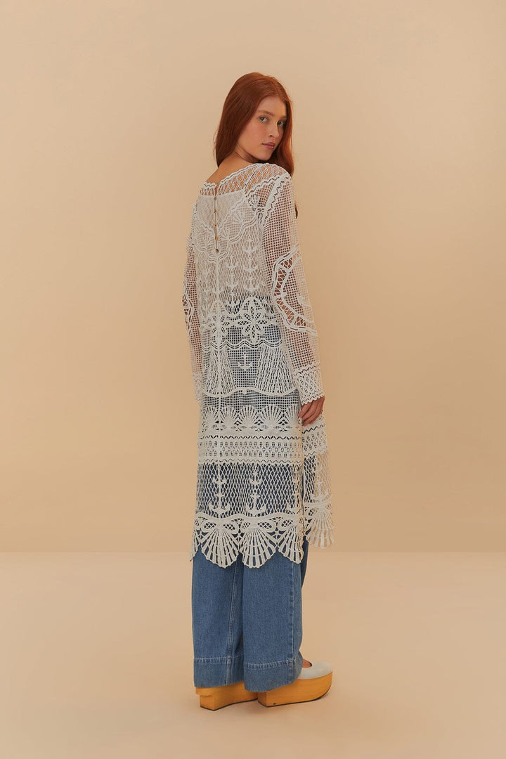 Nautical Guipure Longsleeve Midi Dress