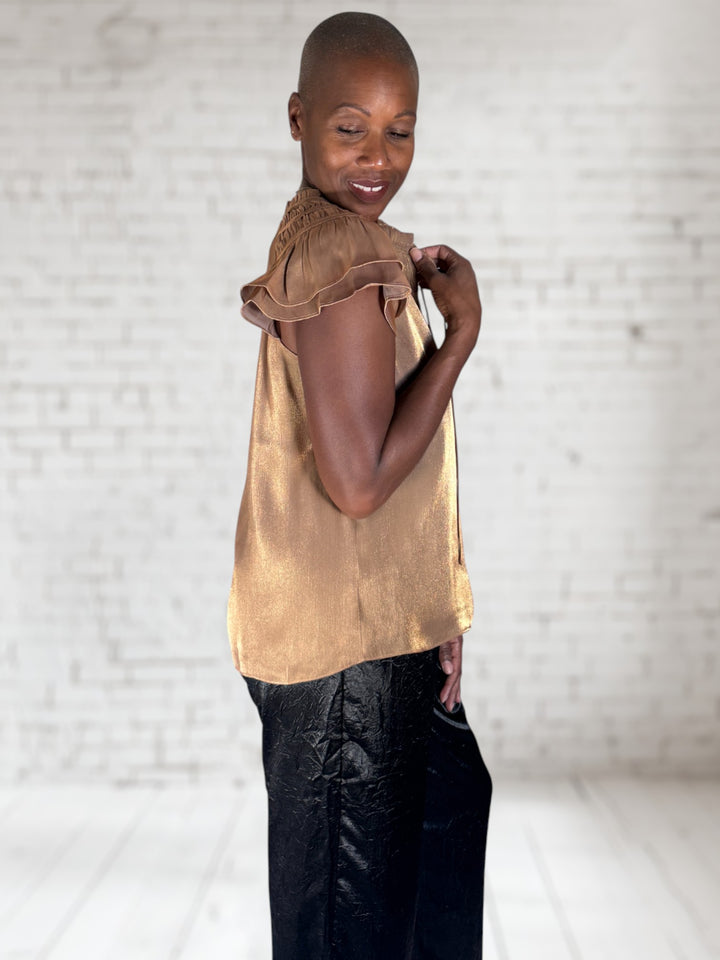 Tie Neck Ruffle Sleeve Top