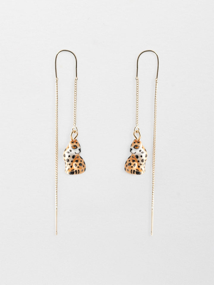 Sitting Leopard Long Earrings