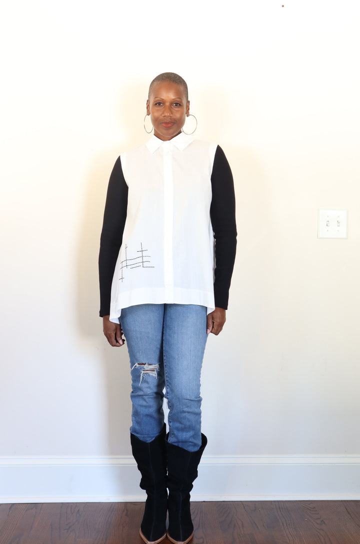 Contrast Knit Sleeve Shirt