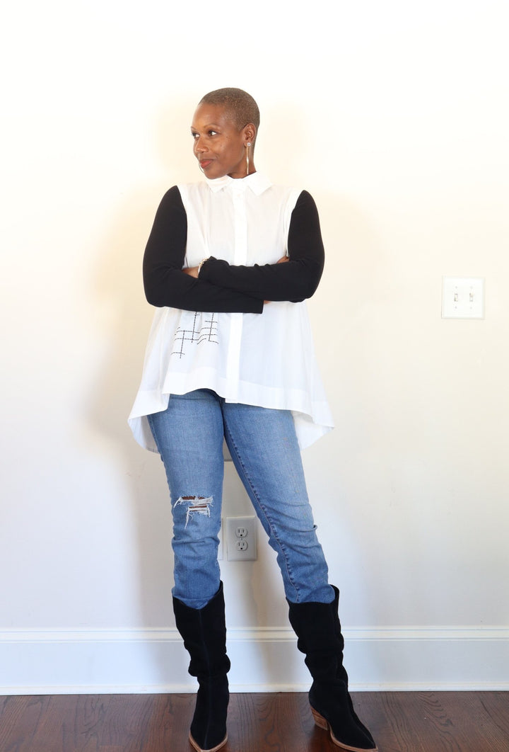 Contrast Knit Sleeve Shirt