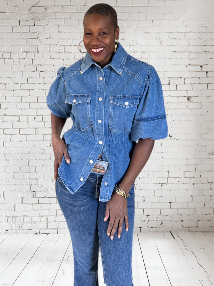 Denim Shirt Puffing Sleeve
