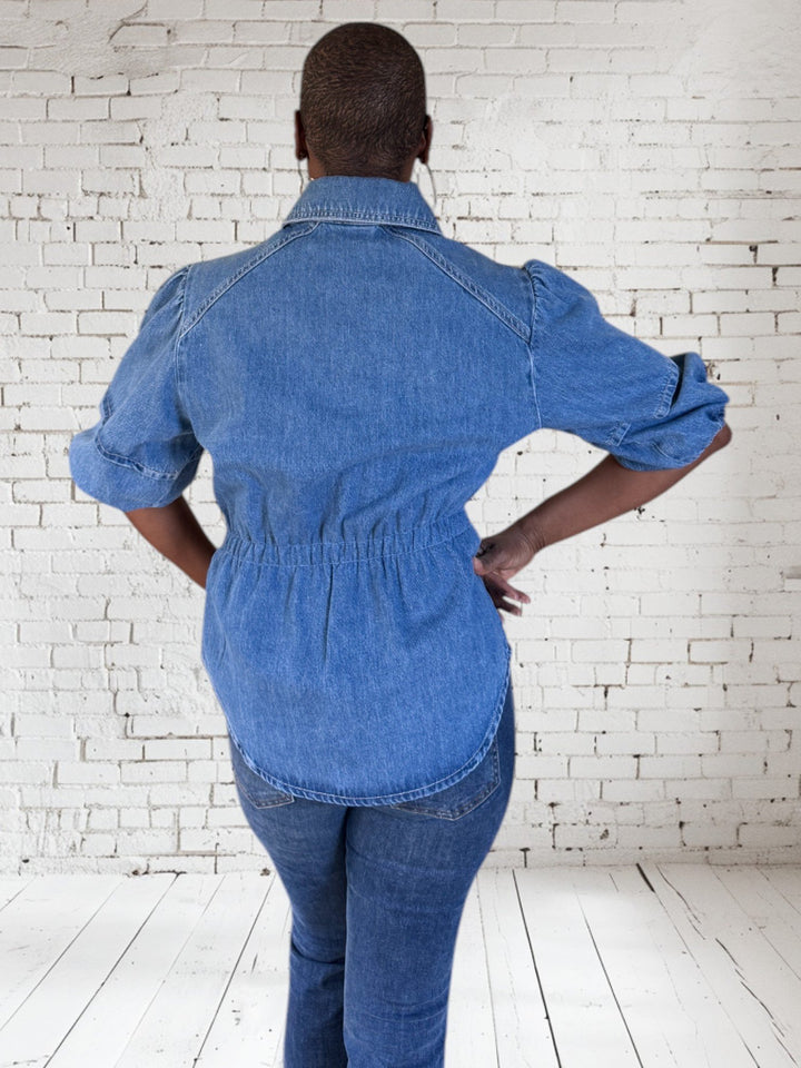 Denim Shirt Puffing Sleeve