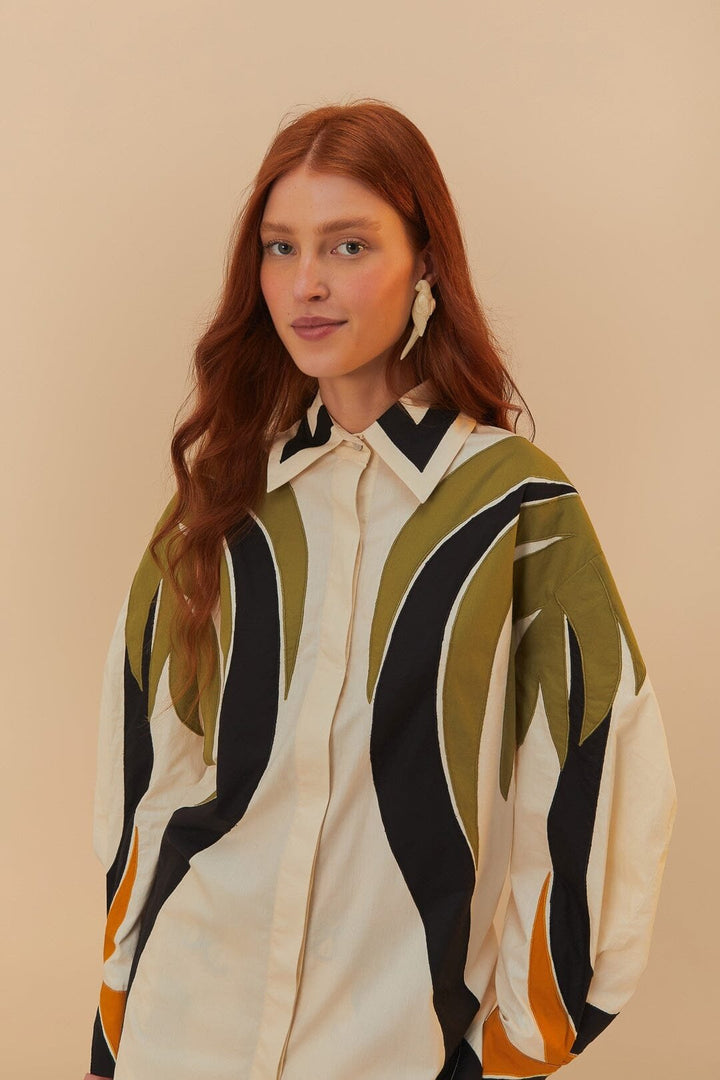 Coconut Tree Flow Cutwork Pleated Blouse