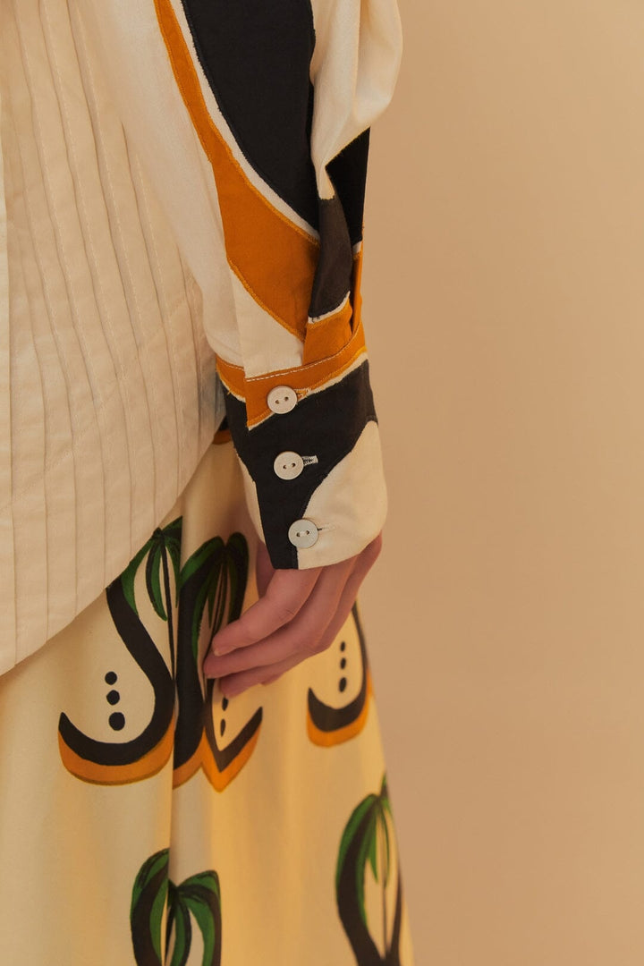 Coconut Tree Flow Cutwork Pleated Blouse