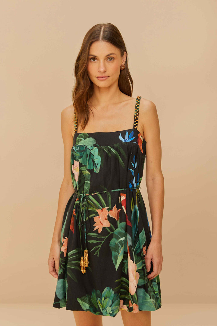 Midnight Macaw Fiesta Sleeveless Mini Dress