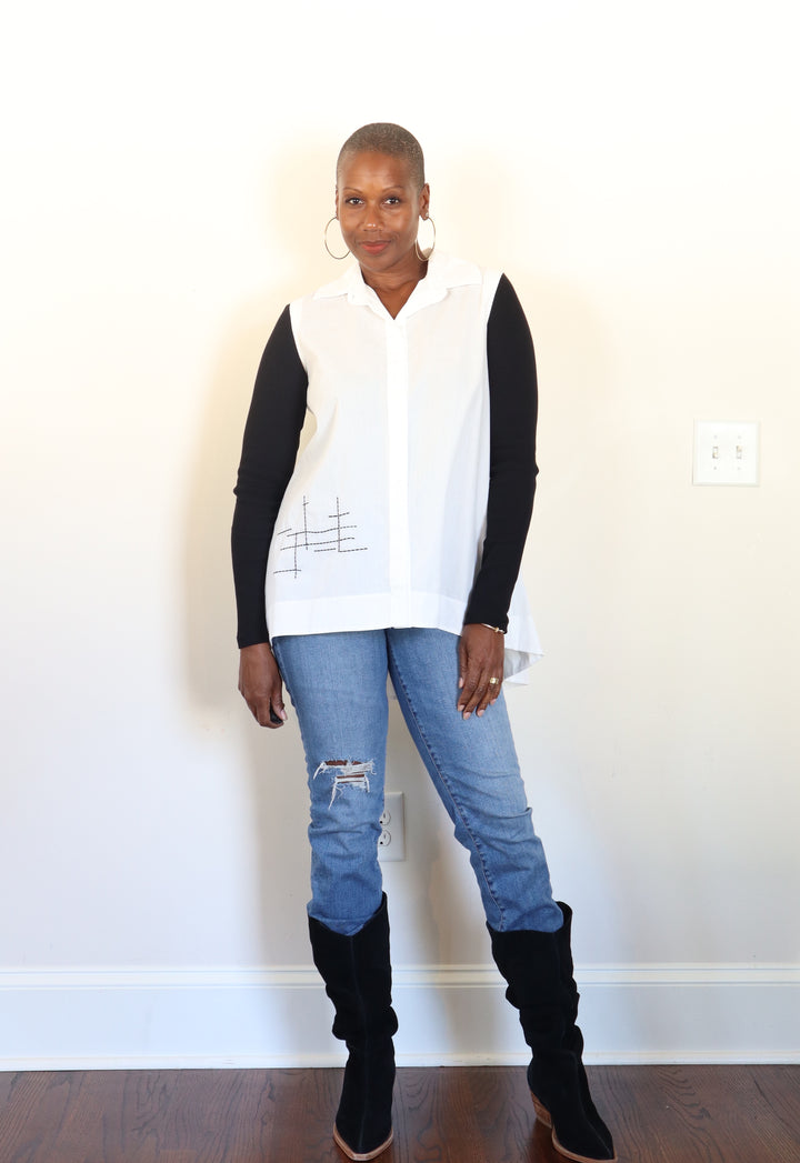 Contrast Knit Sleeve Shirt