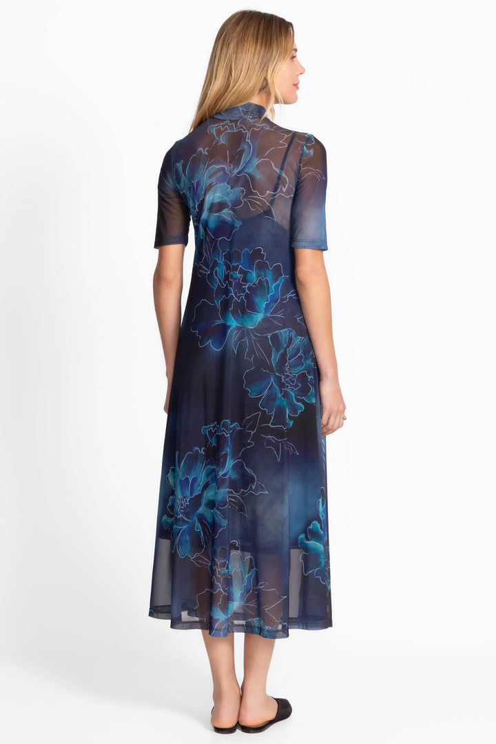 3/4 Sleeve Mock Neck Mesh Dress