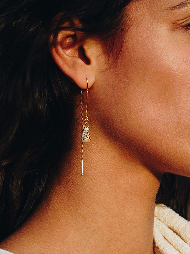 Sitting Leopard Long Earrings