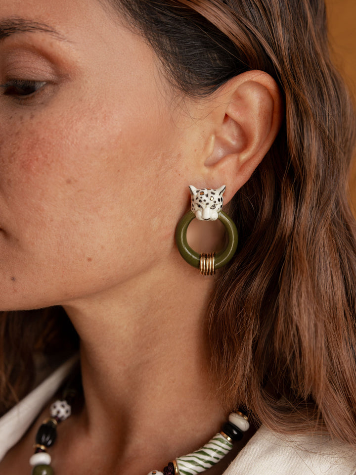 White Leopard Loop Earrings