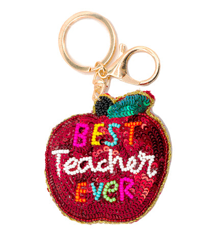 Best Teacher Apple Beaded Keychain