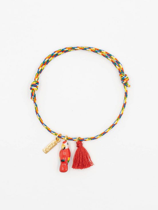 Red Parrot Pom Charm Bracelet