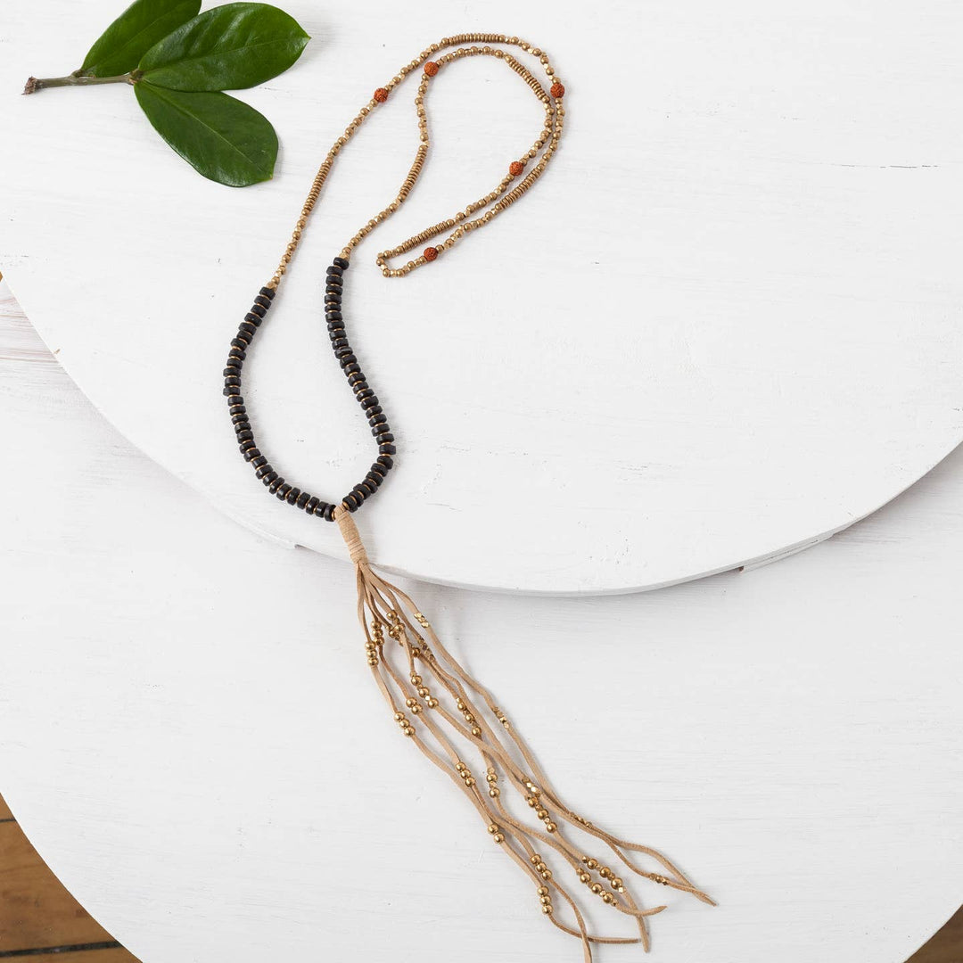 Brass Ceramic Leather Necklace