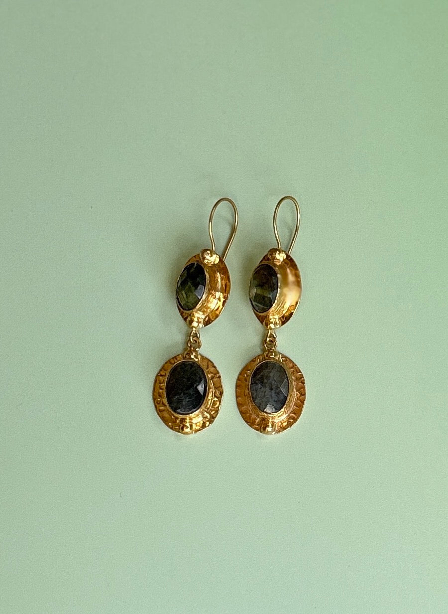 Double Stone Drop Earrings Labradorite