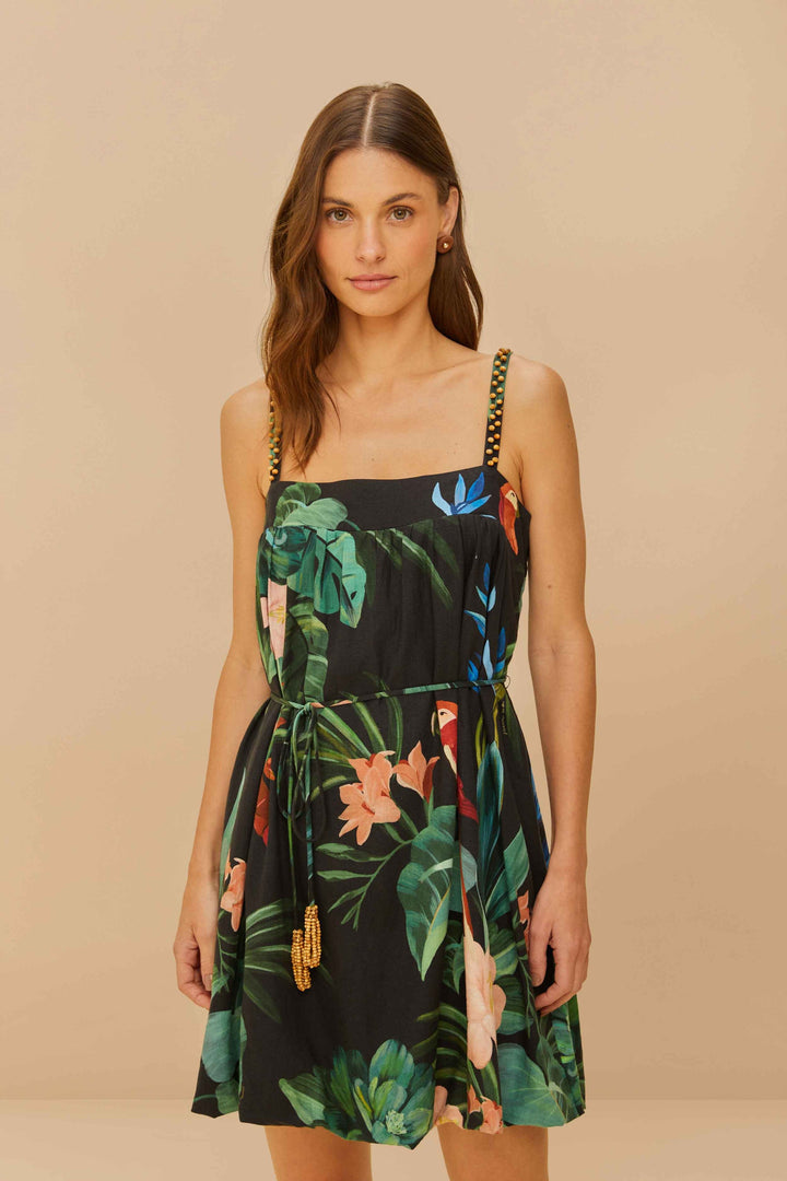 Midnight Macaw Fiesta Sleeveless Mini Dress