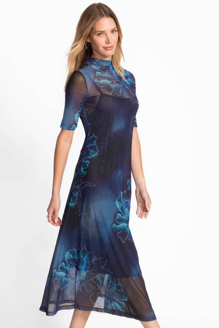 3/4 Sleeve Mock Neck Mesh Dress