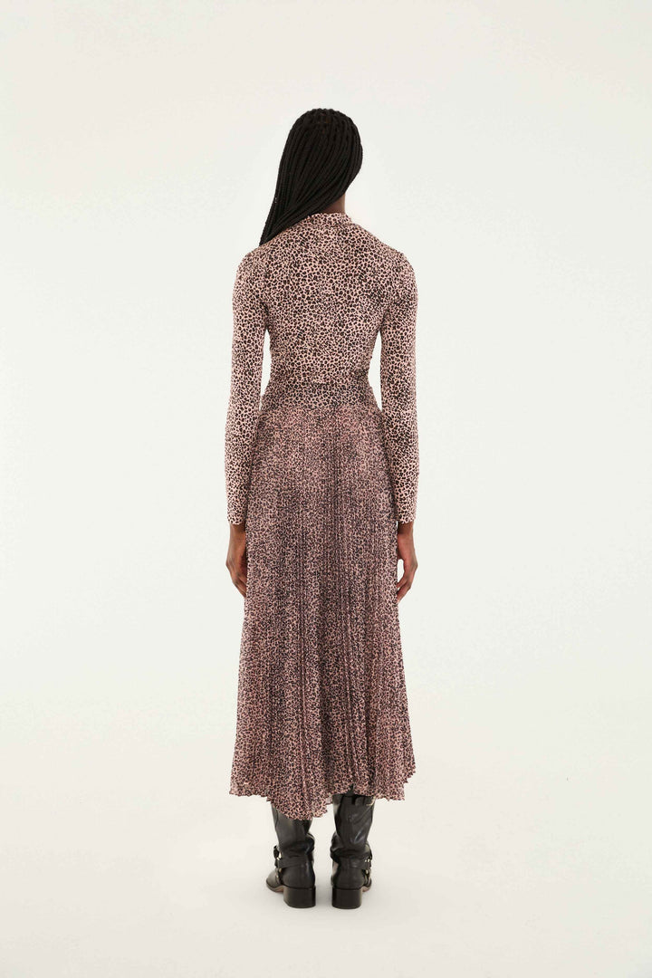 Baby Leopard Pleated Maxi Skirt