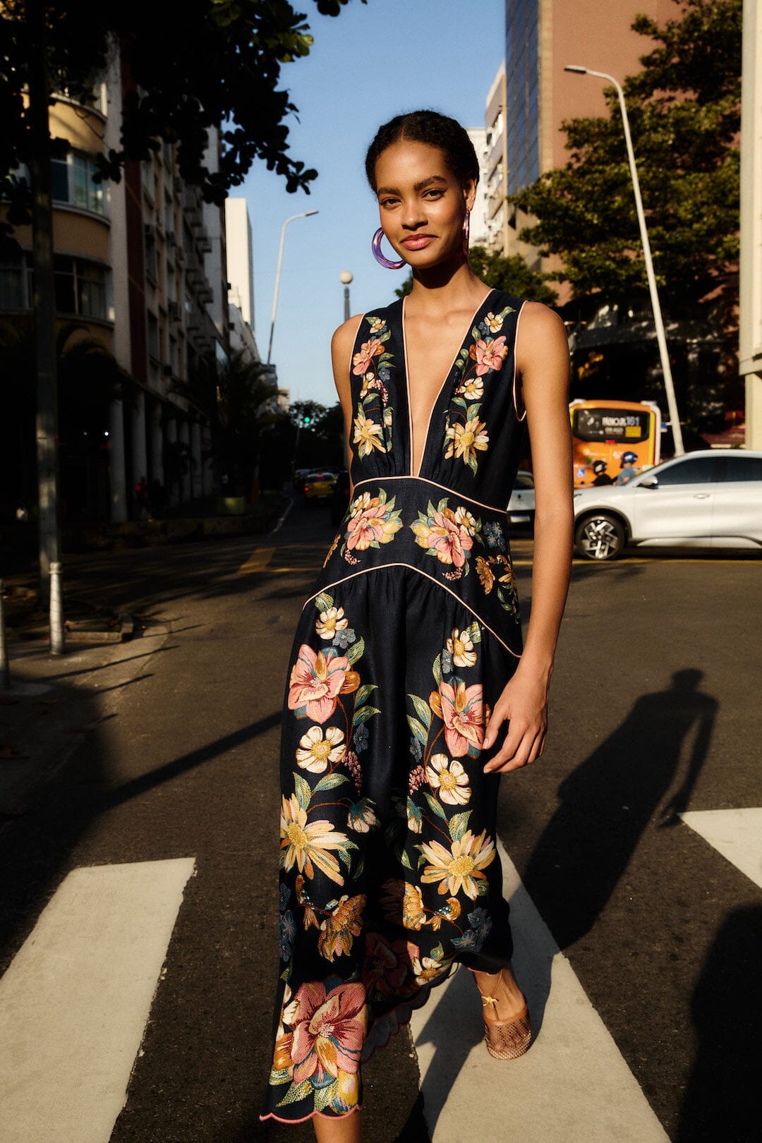 black flower midi dress Floral Embroidered Mesh A Line Midi dress Black Multi
