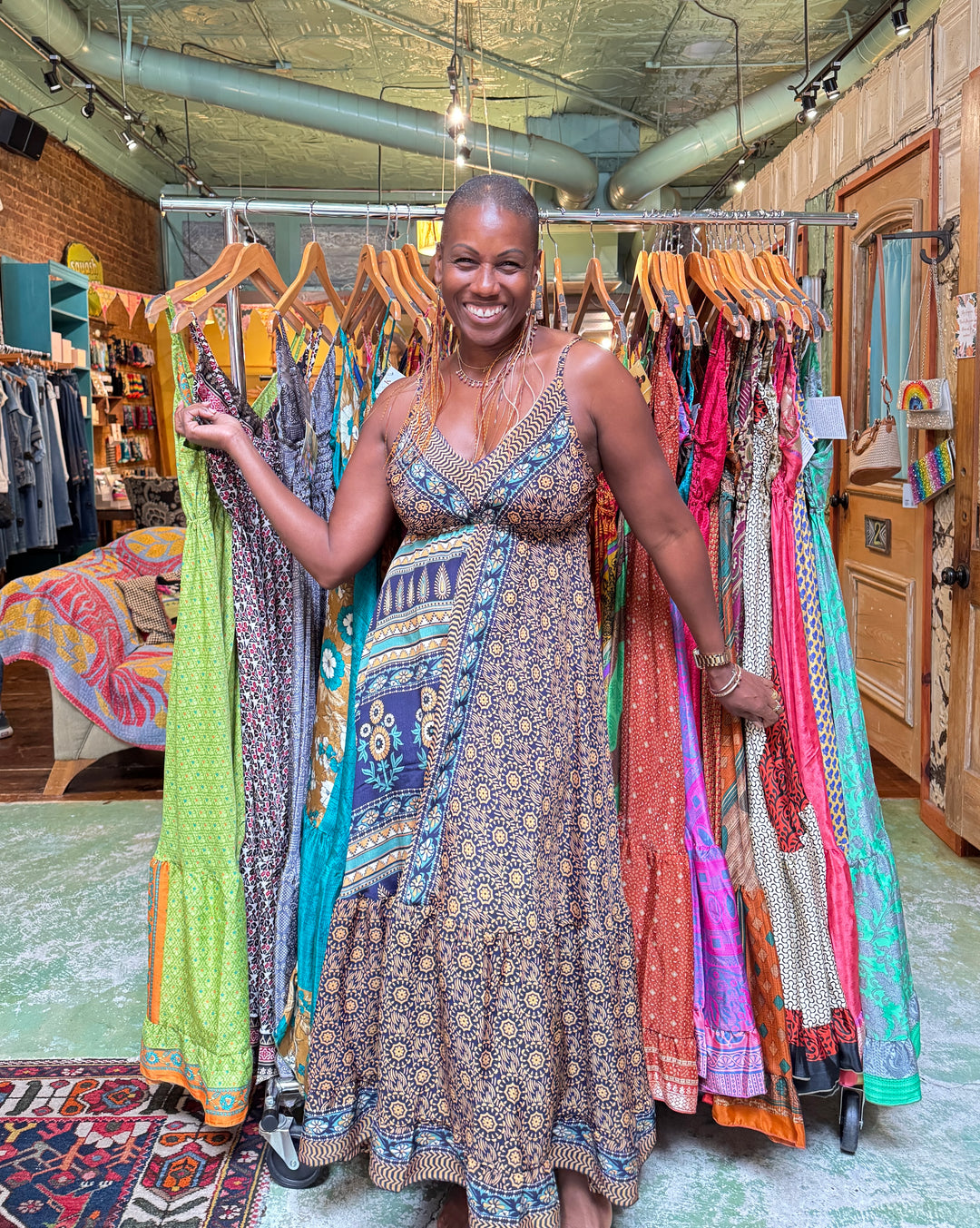 Up-cycled Silk Spaghetti Strap Dress