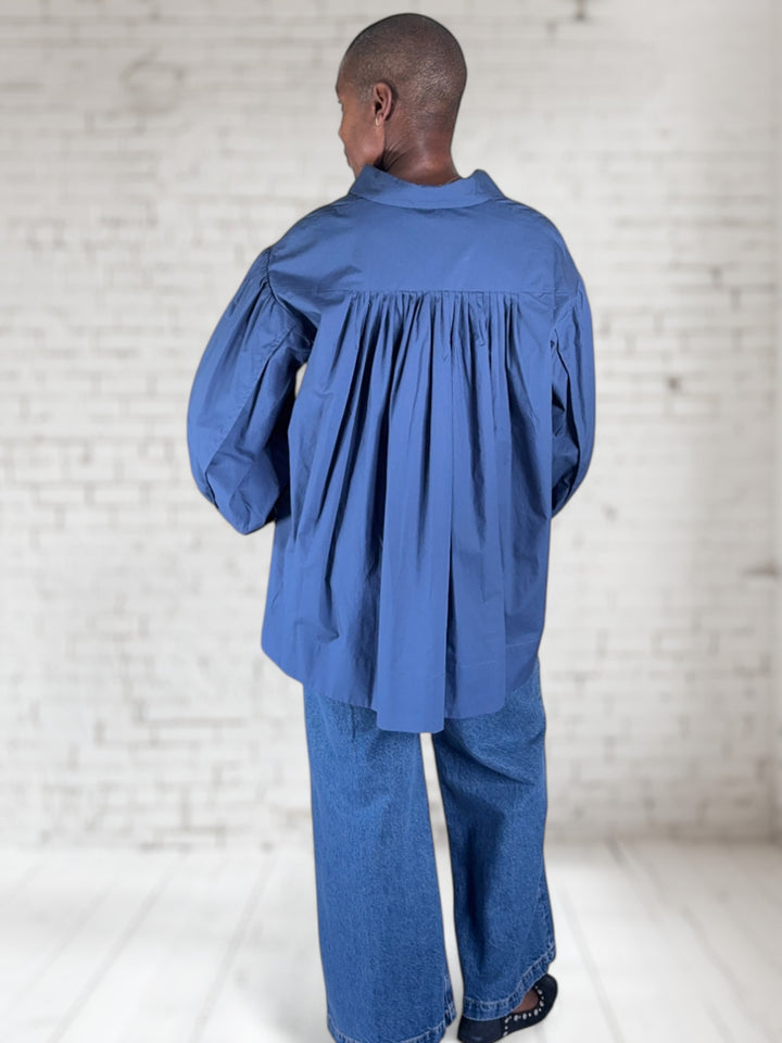 Puff Sleeve Poplin Button Up