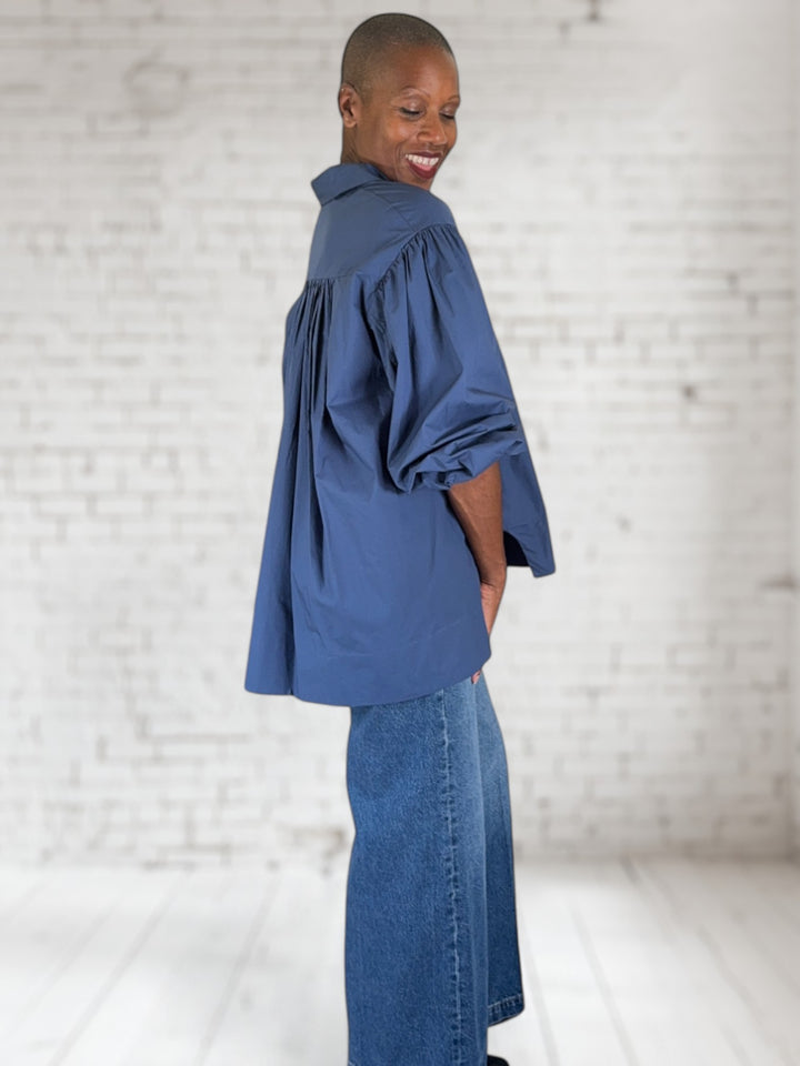 Puff Sleeve Poplin Button Up