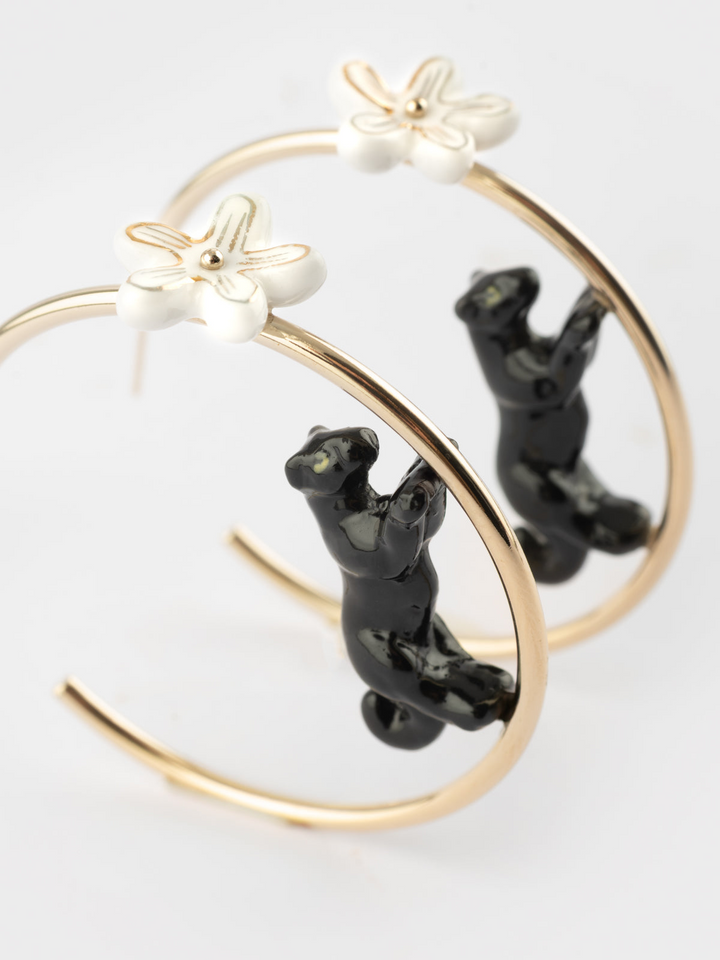Leaping Black Panther Half-Moon Earrings