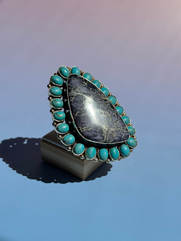 Blue Marble Turq Marquis Adj Ring
