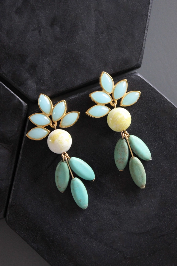 Post Earrings with Vintage Glass + Turquoise