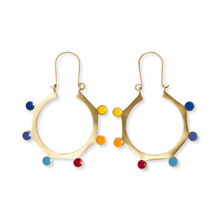 Brass Circle Rainbow Dots Earrings