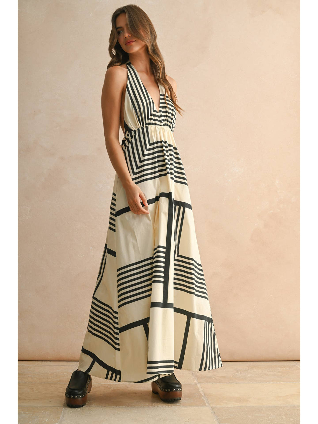Multi Geo Print Halter Neck Dress