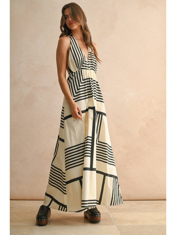 Multi Geo Print Halter Neck Dress