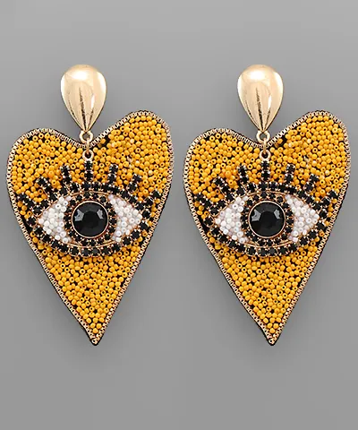 Heart Evil Eye Bead Earrings