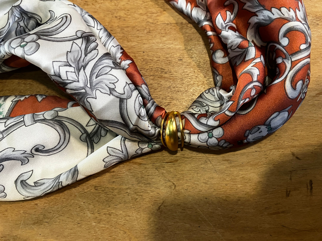 Leaves Brown Silky Scarf & Ring