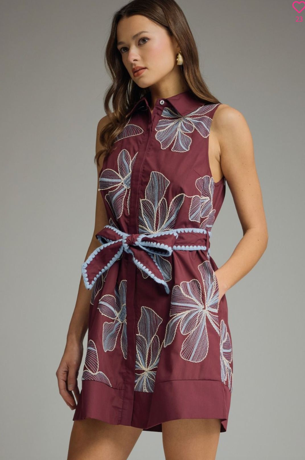Belted Embroidered Print Dress
