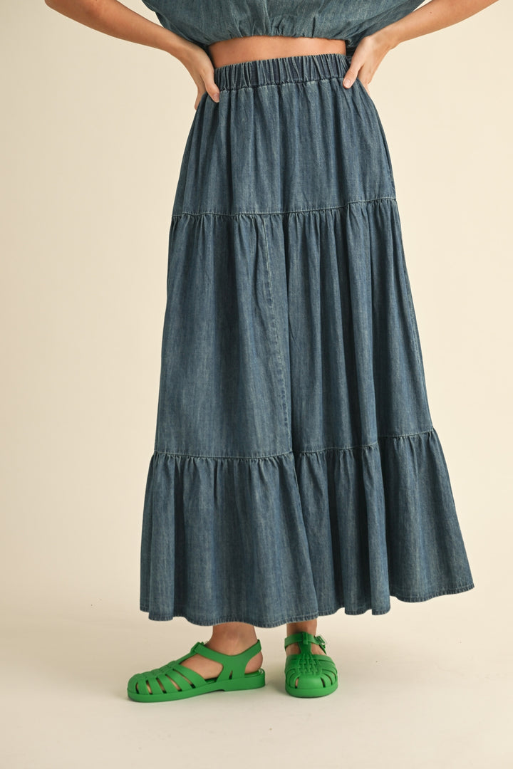 Tiered Denim Skirt