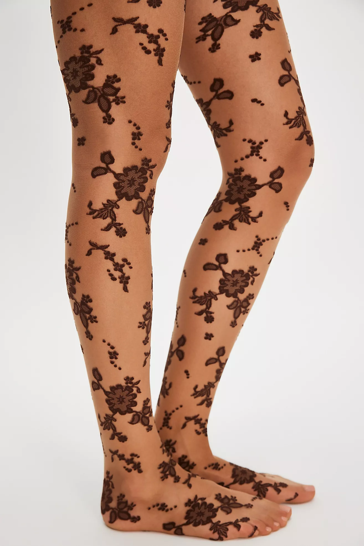 Flocked Floral Tights