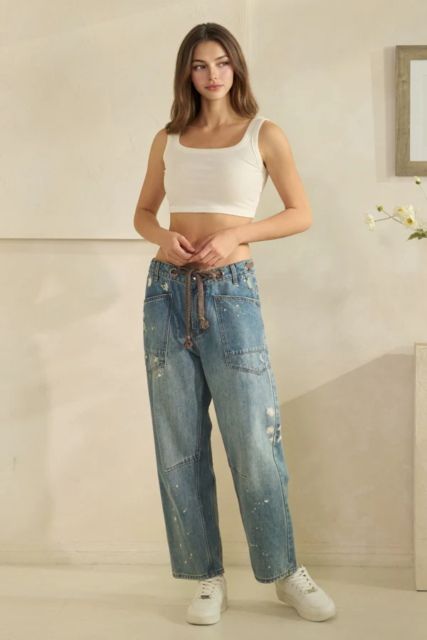 Washed Paint Barrel Jean