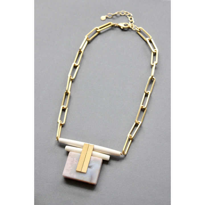 Chain + Pink Agate Necklace