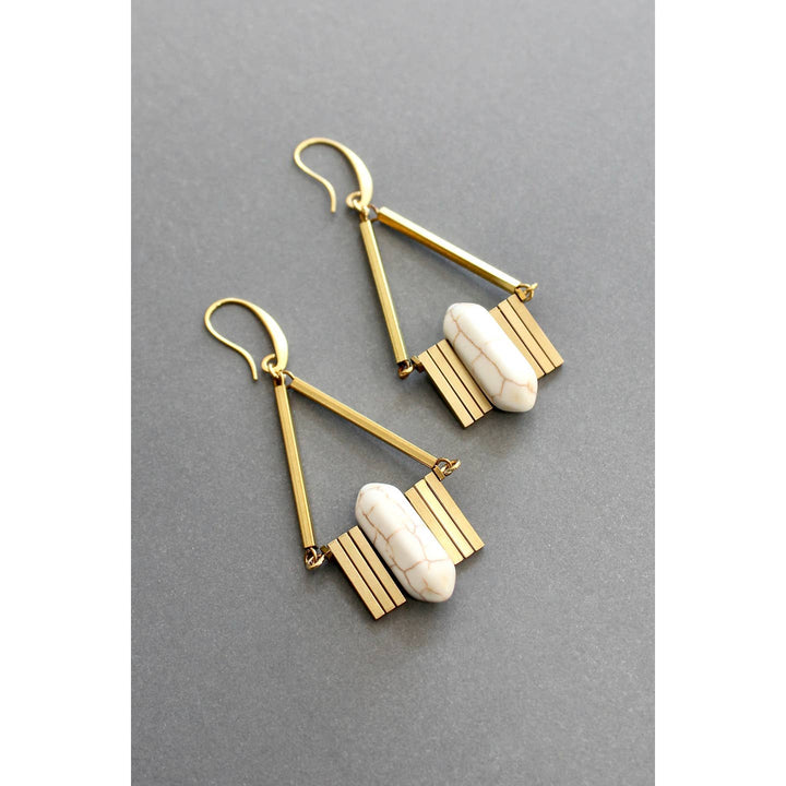White + Brass Geo Earrings