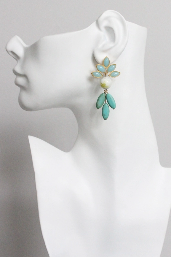 Post Earrings with Vintage Glass + Turquoise