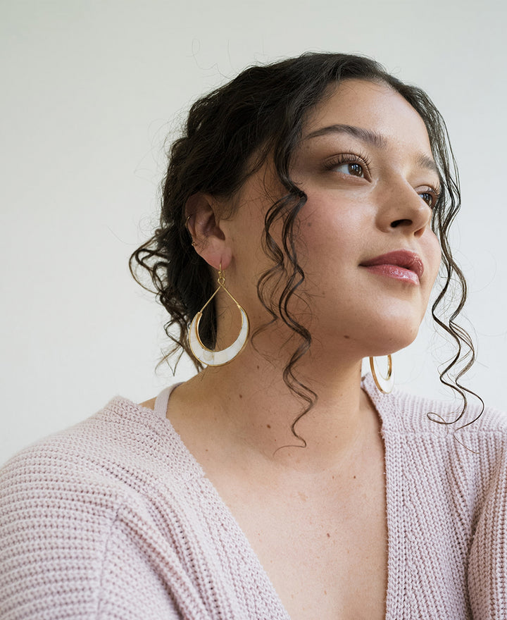 Rajani Crescent Mother Of Pearl Hoop Earrings