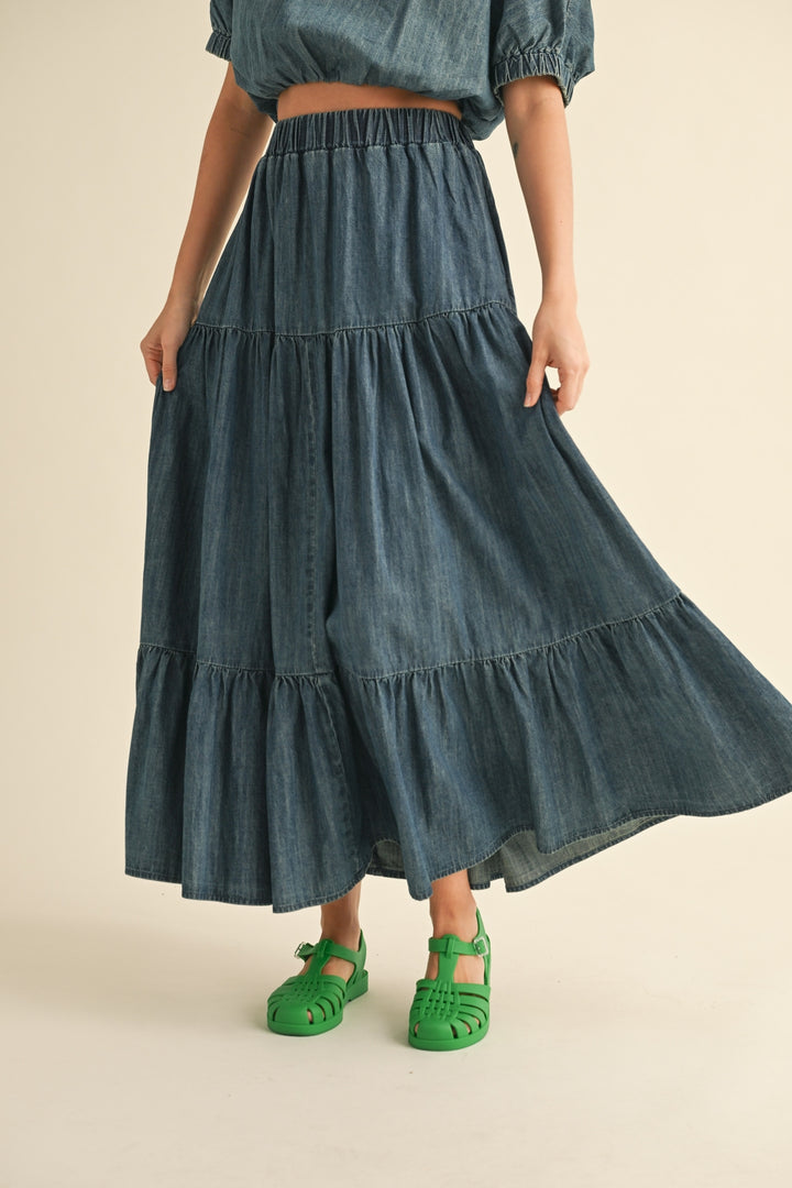Tiered Denim Skirt