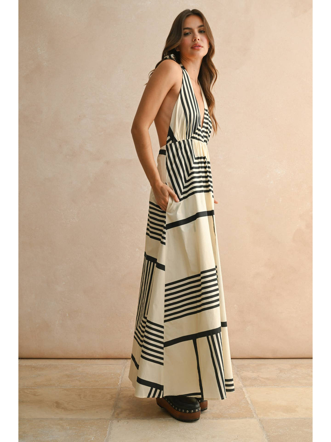 Multi Geo Print Halter Neck Dress
