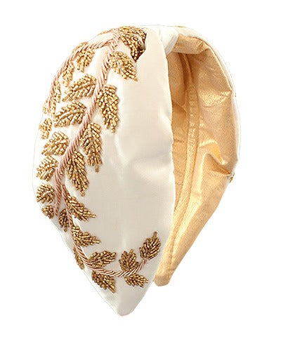 Leaf Branch Beaded Headband Ivory