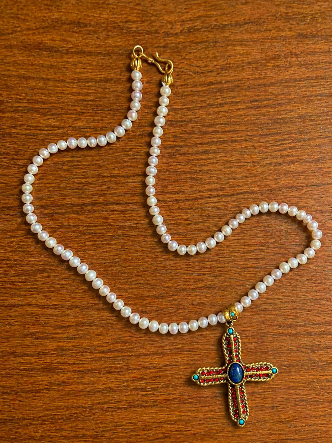 Pearl Red Cross Necklace
